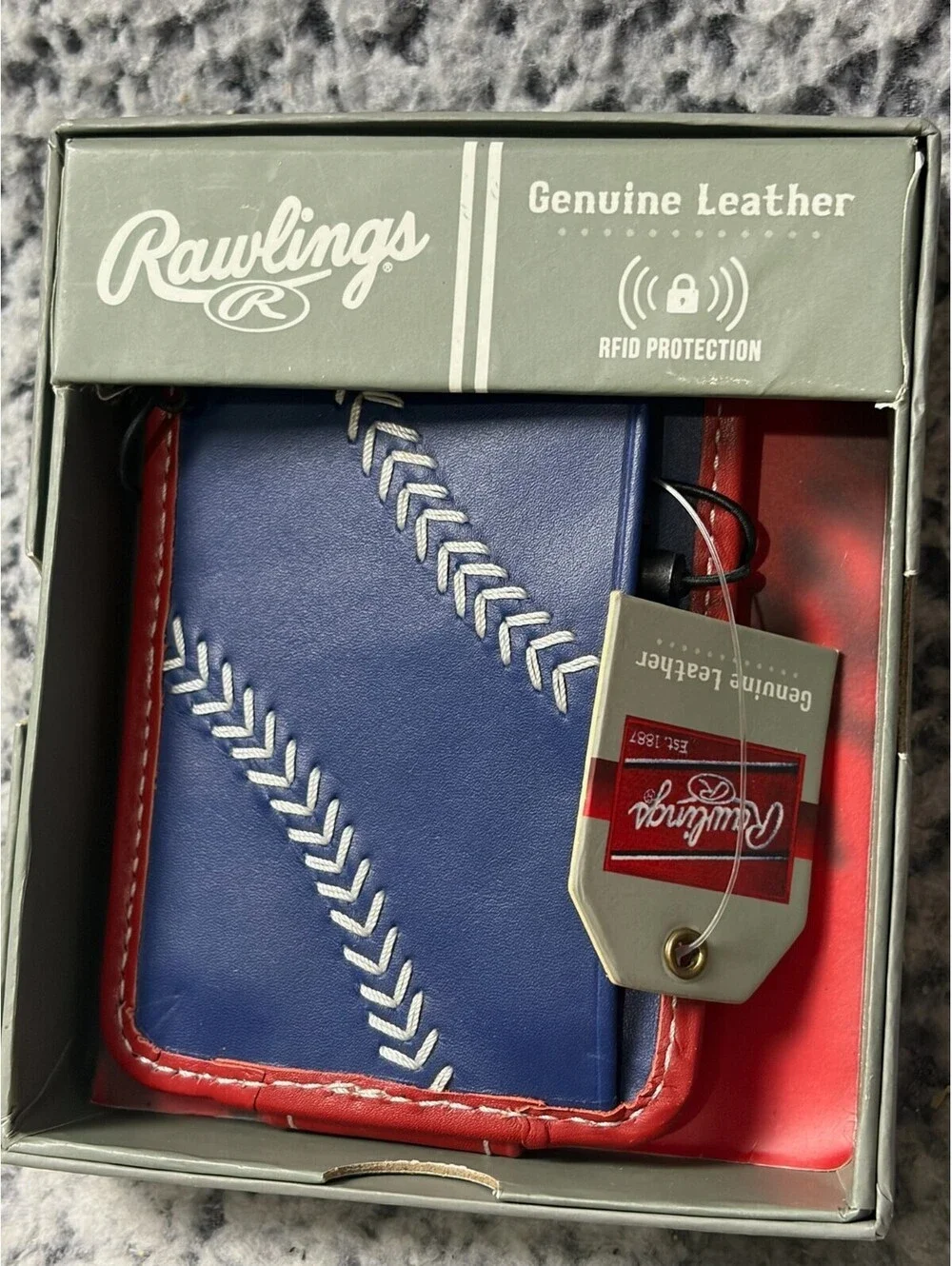 Rawlings Baseball Stitch Front Pocket Wallet Royal Blue Red Leather RFID RS10083